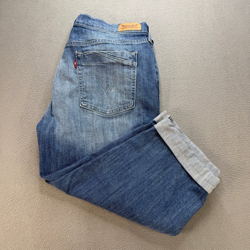 Levi Capris Women 12 Blue Cotton Stretch Faded Denim Cuffed Cropped Jeans